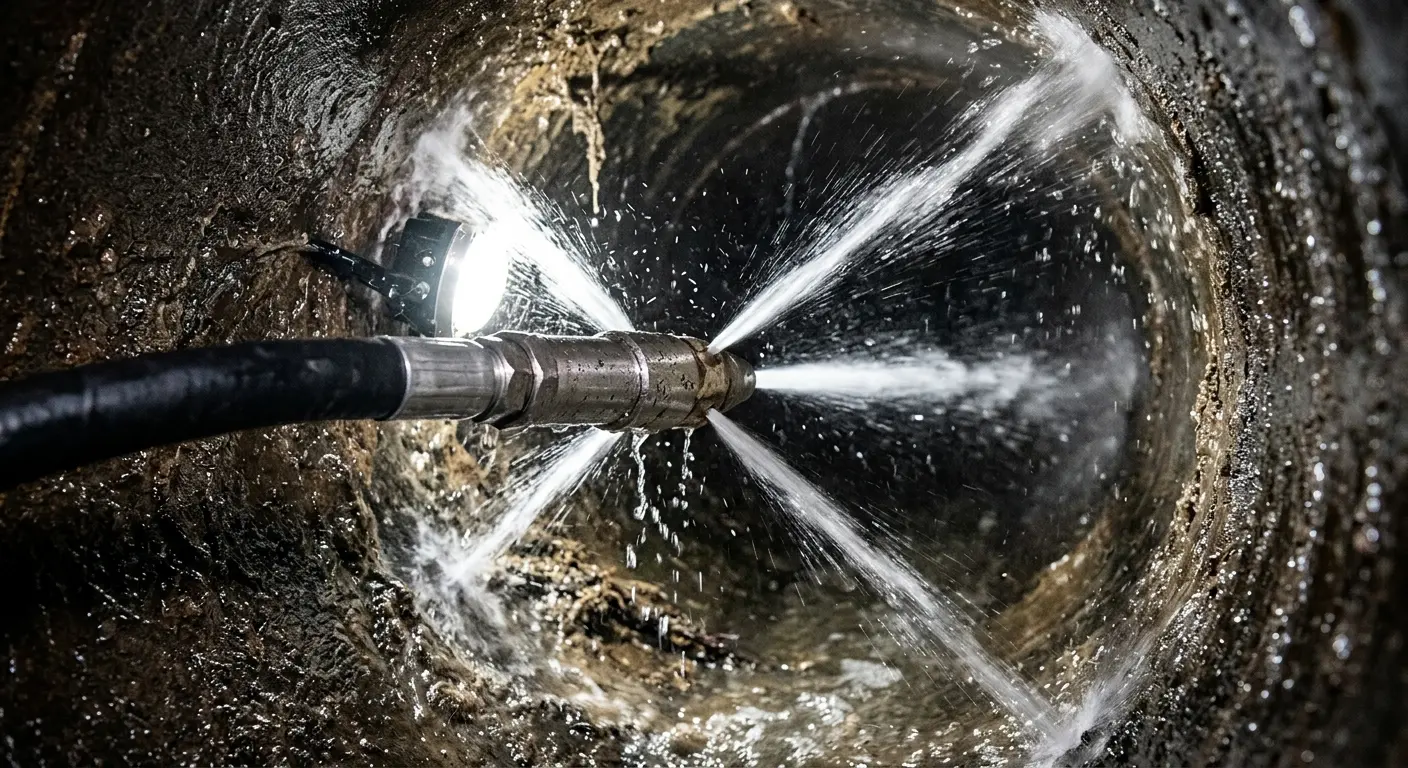 High-pressure hydro jetting nozzle cleaning sewer pipe for Emergency Drain Service in Town and Country